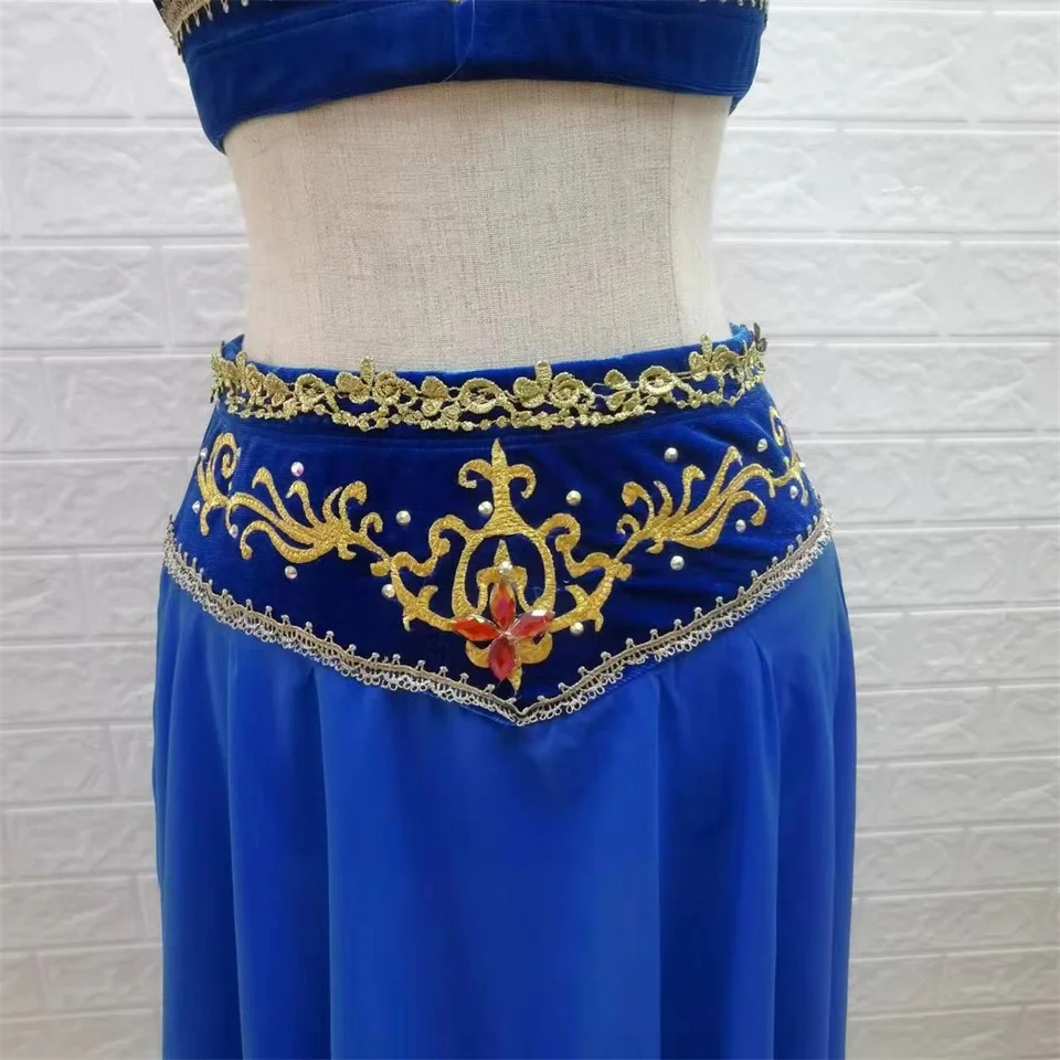New royal blue long chiffon dress belly dance costume professional latin dance dresses for women . skirt--55