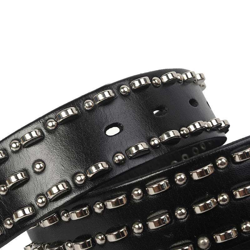 3.8cm Width First Layer Genuine Cow Skin Leather Pin Buckle Belts multi Studs Stars Rivets western Urban Punk