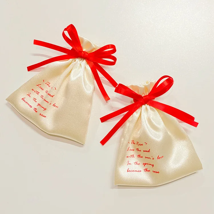wholesale Satin Drawstring Bag Customized Logo Printed Satin Gift Bag for hair Packaging Hair Extensions