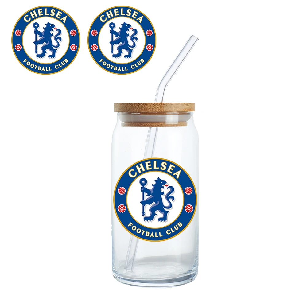 Customize 9.5*4.3 inch football badges sticker Waterproof UV DTF Cup Wrap Rub on Transfers for Premiership Fans