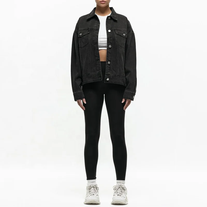 Женская джинсовая куртка в стиле хип-хоп черная или синяя большого размера с эффектом