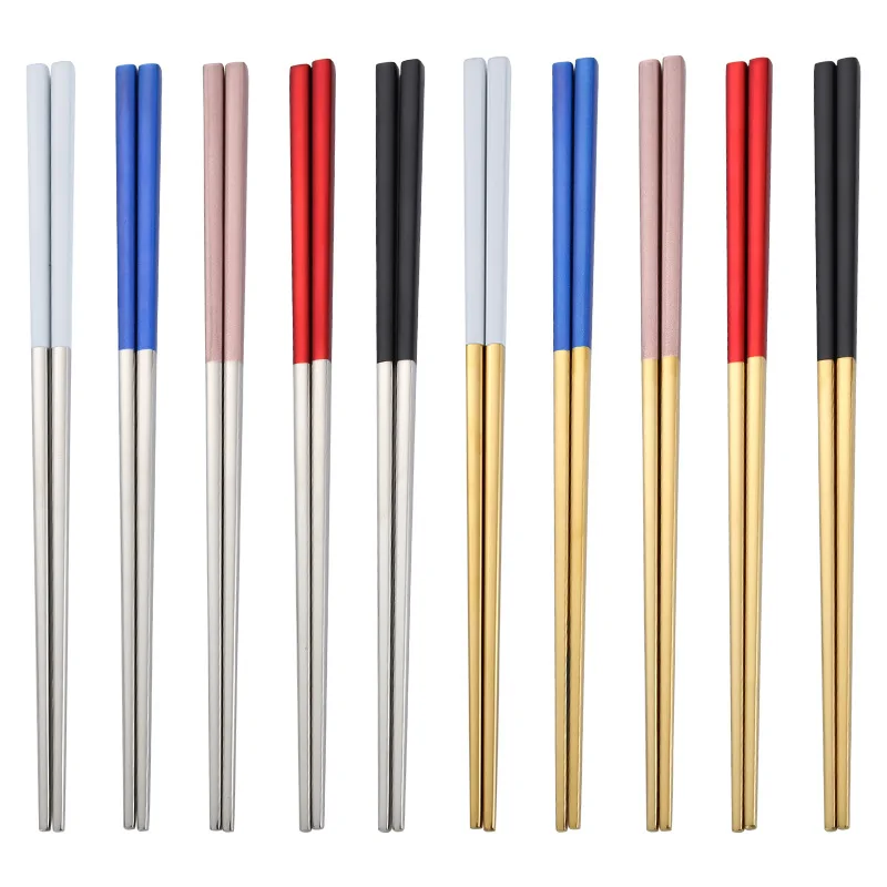 Reusable Korean Japanese Titanium Stainless Steel Gold Color Chopsticks Gift Set