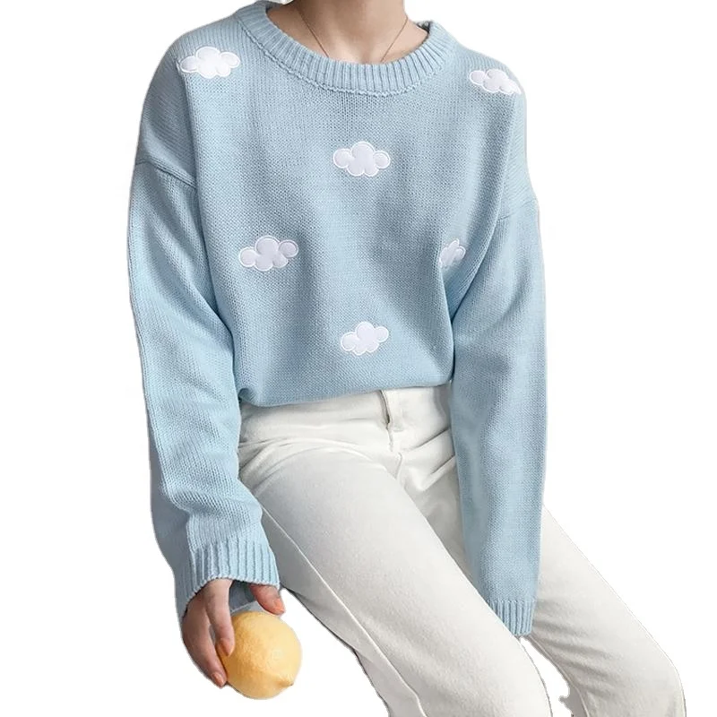 2021 Korean Thick Cute Loose Vintage College Loose Clouds Sweater Women Kawaii Sweaters