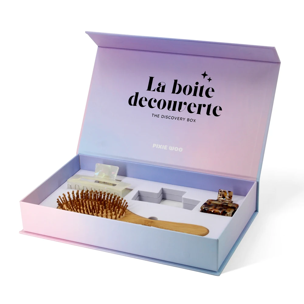 Custom Luxury Rigid Magnetic Paper Gift Bobby Pin Comb Packaging Hair Brush Package Box For Hair Clip