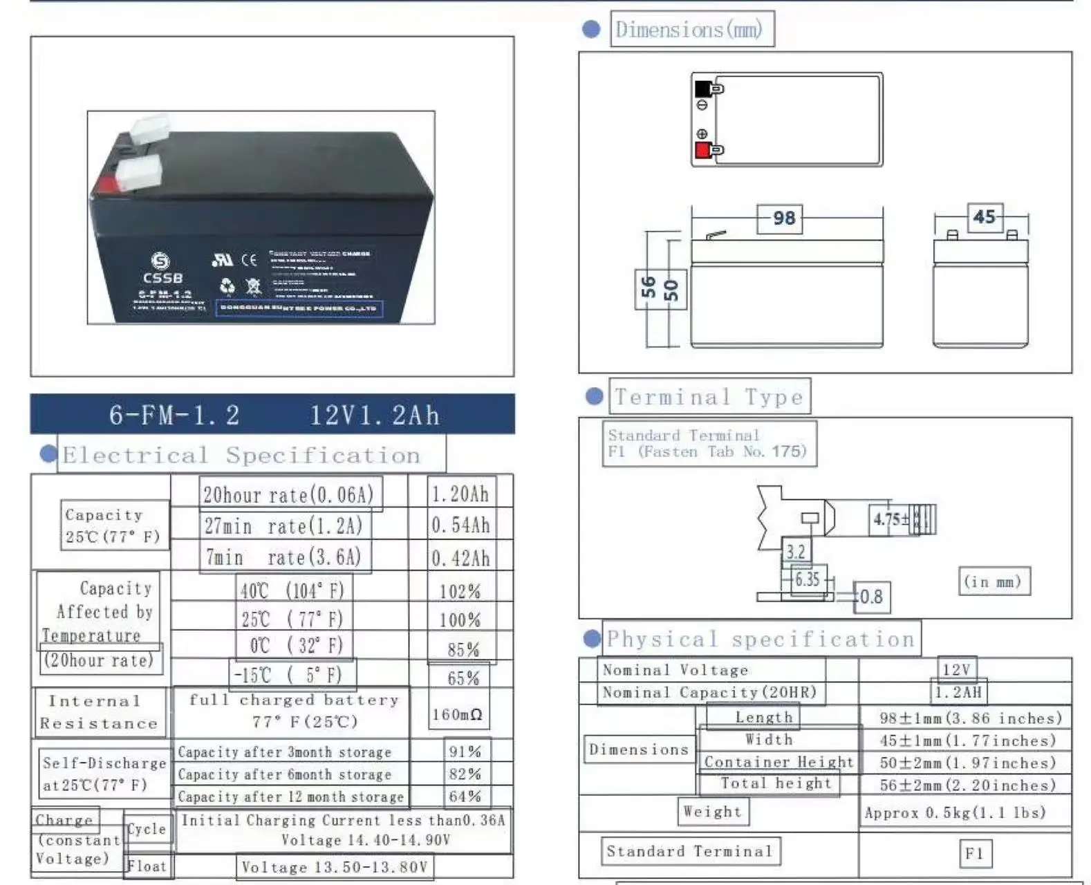 Factory supply lead-acid cell battery