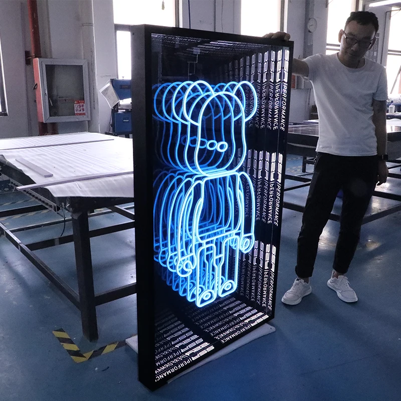 Factory Direct Selling Illusion Mirror Multi-layer Custom Neon Mirror Led 3d Advertising Infinity Mirror Sign For Store