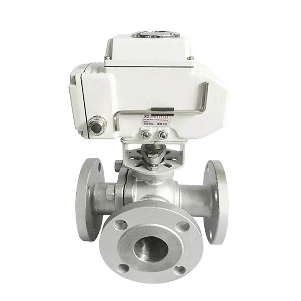 ROTK Stainless Steel 3 Way Flange Motorized AC 220v SS304 316 Electric Ball Valve