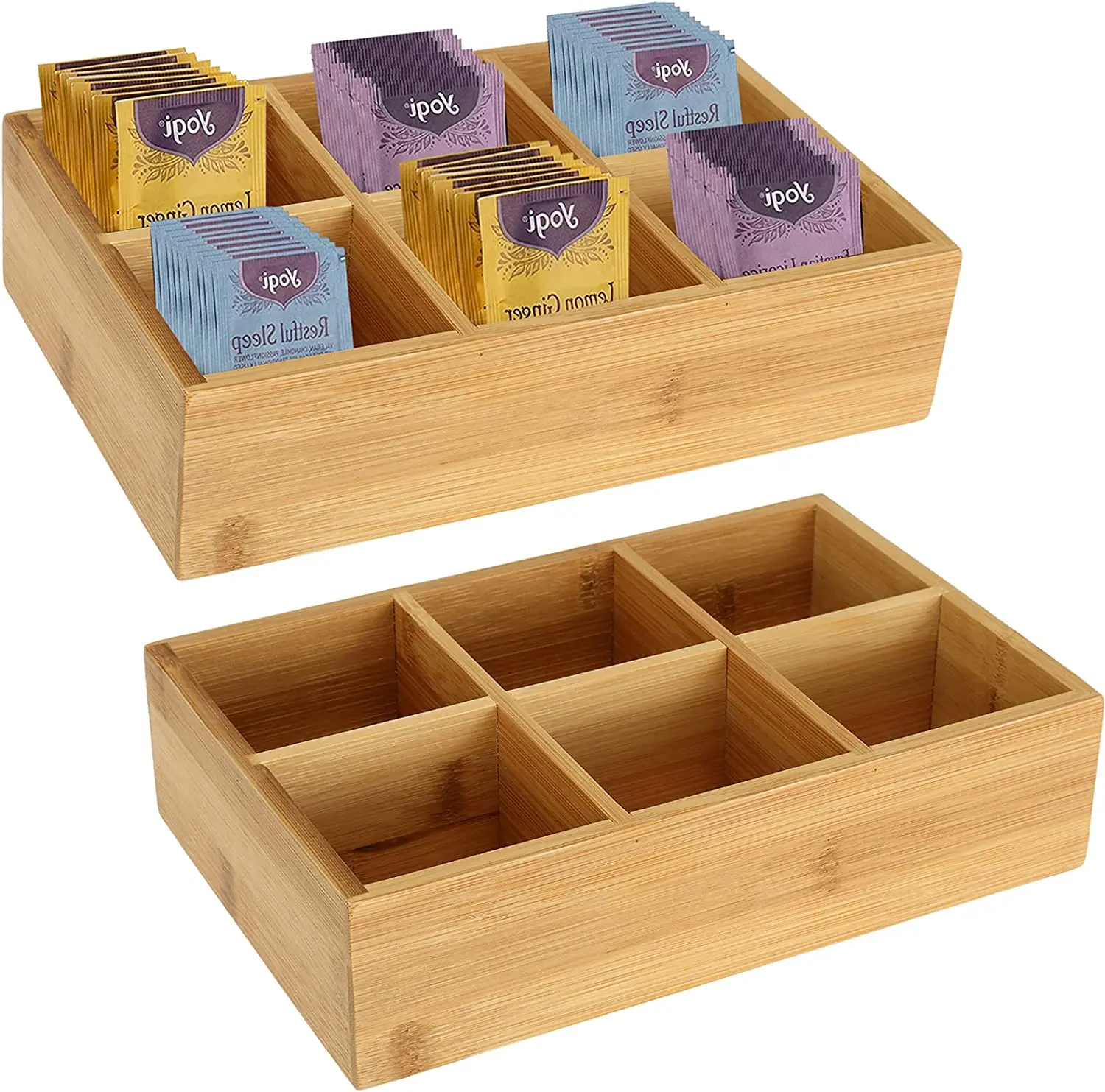 100% Natural Wooden Tea Box Storage Organizer Bamboo Tea Storage Box Bamboo Tea Bags Box With 8 Compartments 12 compartments