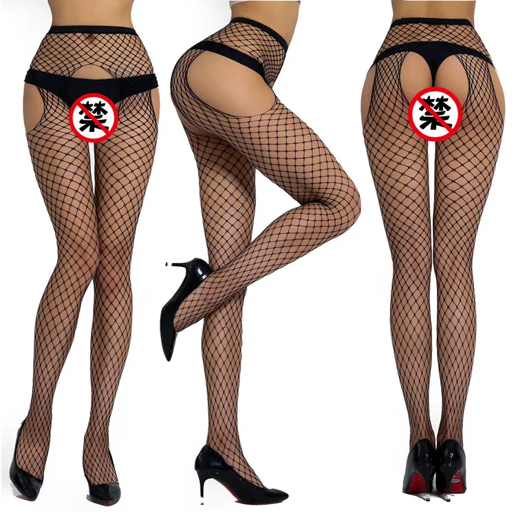 Japanese Women Sheer Fishnet Sexy Pantyhose Ladies Open Crotch Tights Nylon Stockings