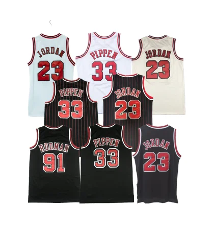 New Wholesale Price Embroidered Mens #23 Jordan No. 91 Rodman.No. 33 Pippen Basketball Jersey