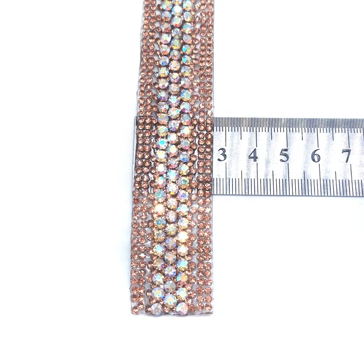 iron on iridescent strass banding for cloth custom hot fix rhinestone tape for dress