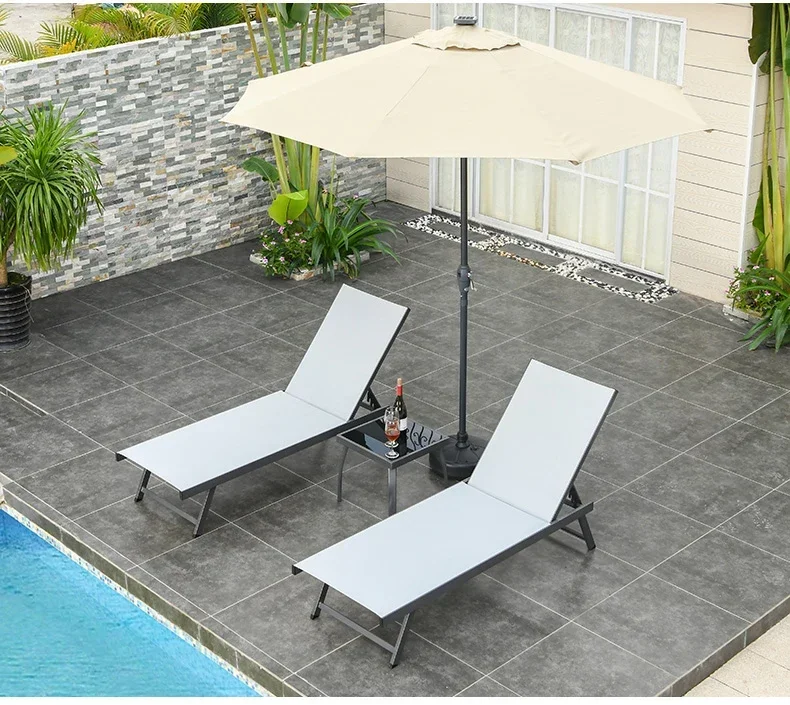 Hot sale modern foldable outdoor daybed garden patio aluminium furniture leisure chaise lounge for pool side beach sunbed