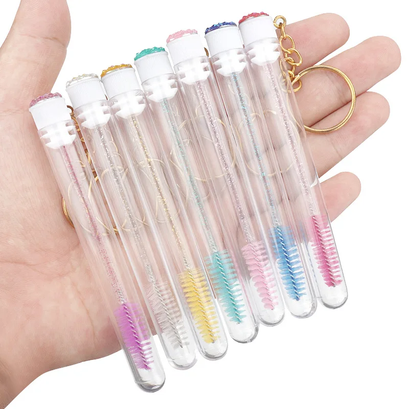 Disposable Glitter Eyelash Brush With Tube Eyebrow Mascara Wand Applicator For Eyelash Extension Makeup keychain brush