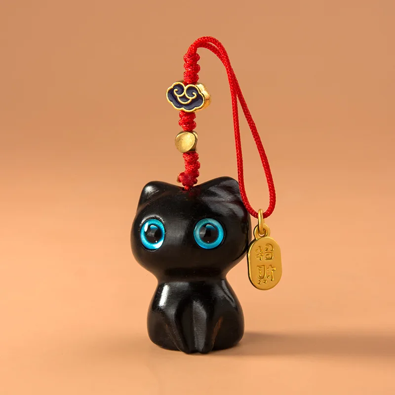 Sandalwood Wooden Cat Keychain Anime Cute Mobile Phone Chain Wooden Pendant Personality Creative Cute Accessories