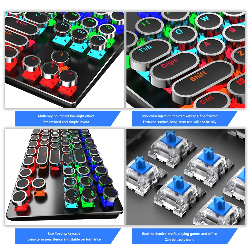 Игровая Проводная клавиатура для офиса в стиле панк, настоящие механические Мультимедийные кнопки с rgb-подсветкой