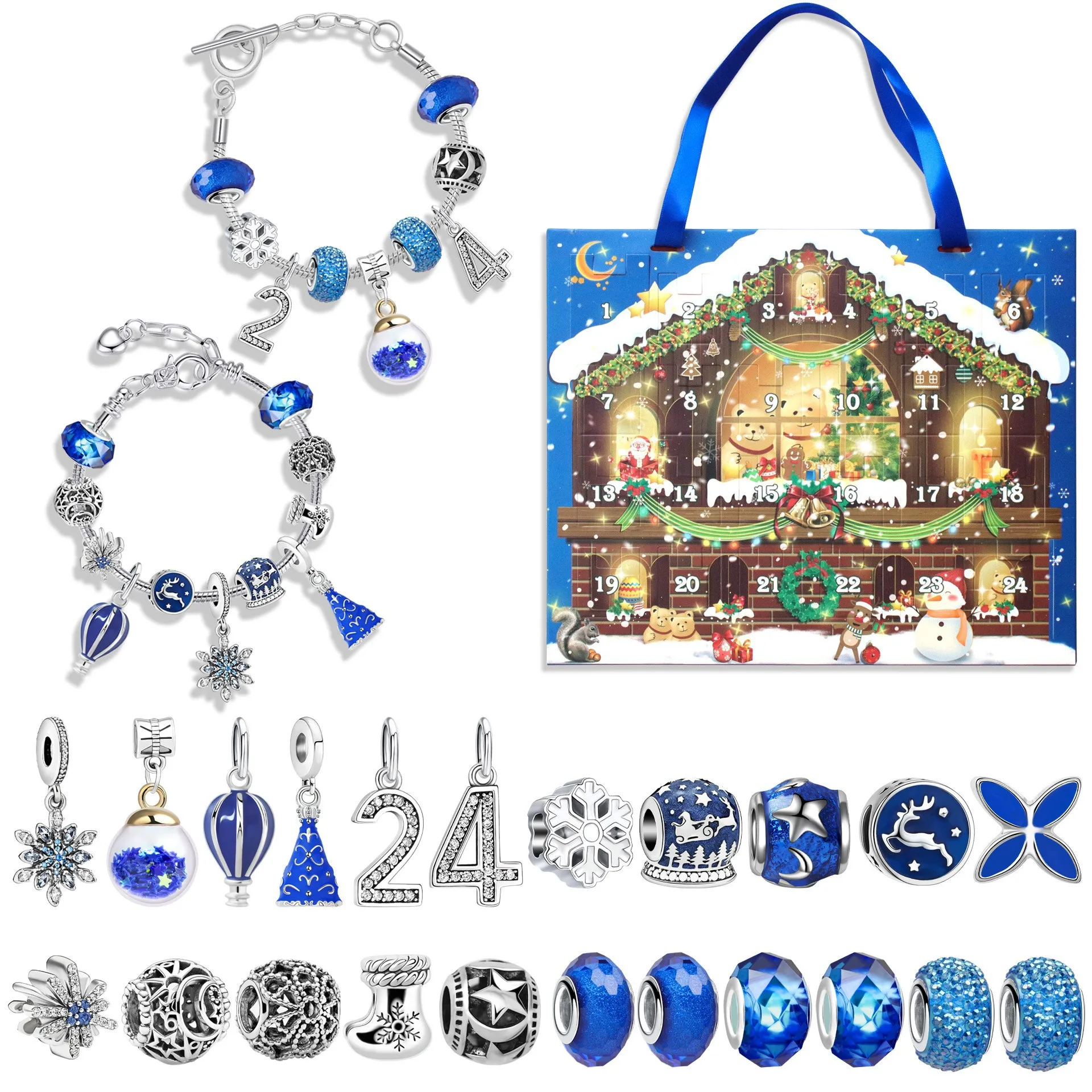 24 pcs Christmas Advent Countdown Calendar Blind Box Set DIY Beaded Pendant Fashion girls charm bracelet making kit