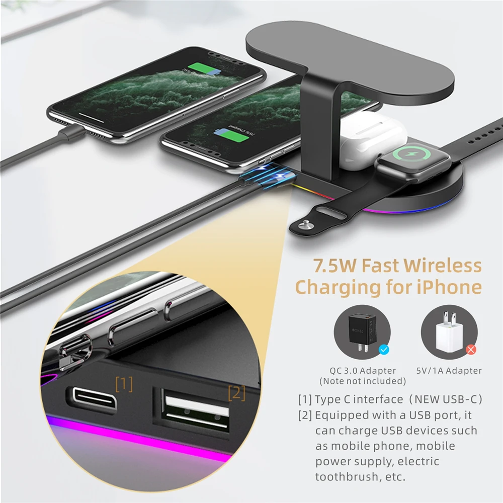 UV light 3 in 1 wireless charger stand fast 15W for Airpod and smart watch Universal qi wireless charger