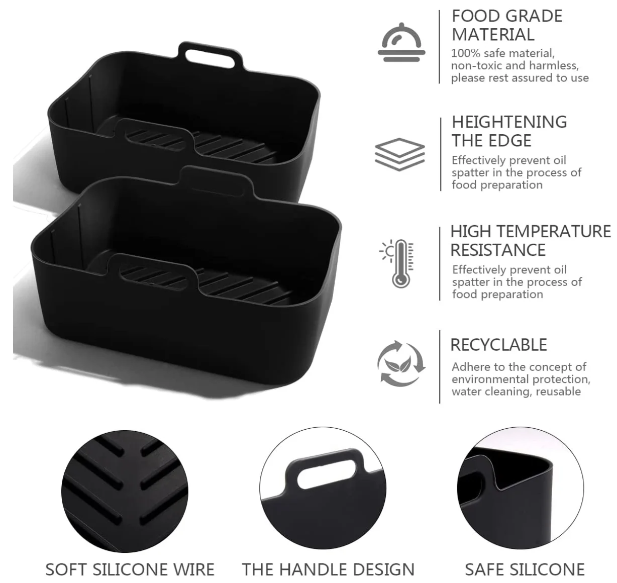 Amazon hot selling high quality kitchen cooking tool Durable Air Fryer Accessories Silicone Pot with Handle Non stick