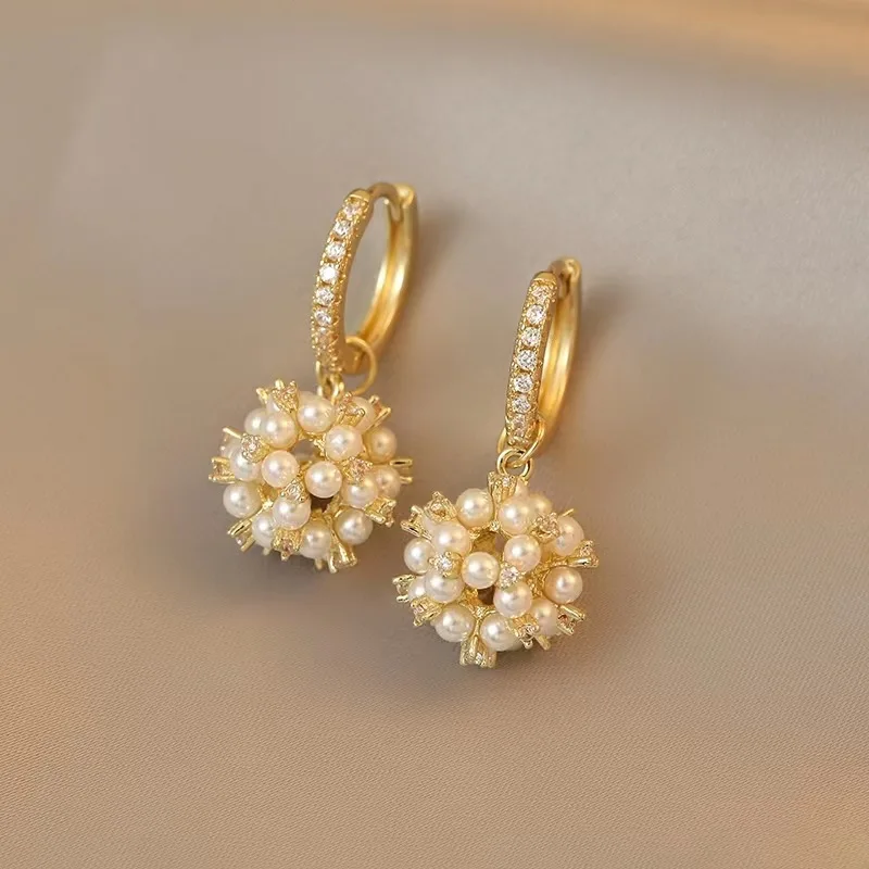 Korean Version Of Gold-Plated Pearl Zirconia Earrings Fashion Jewelry Ladies Earrings
