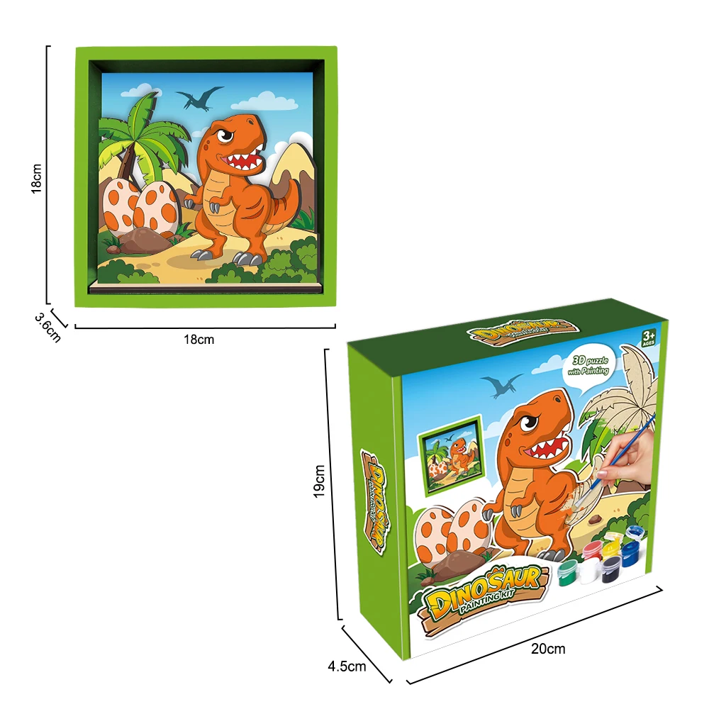 Hot Selling Product 2024 Diy Painting Toys Age 6+ Unisex Art And Craft Kit For Kid dinosaur 3d Wood Frame For Home&School