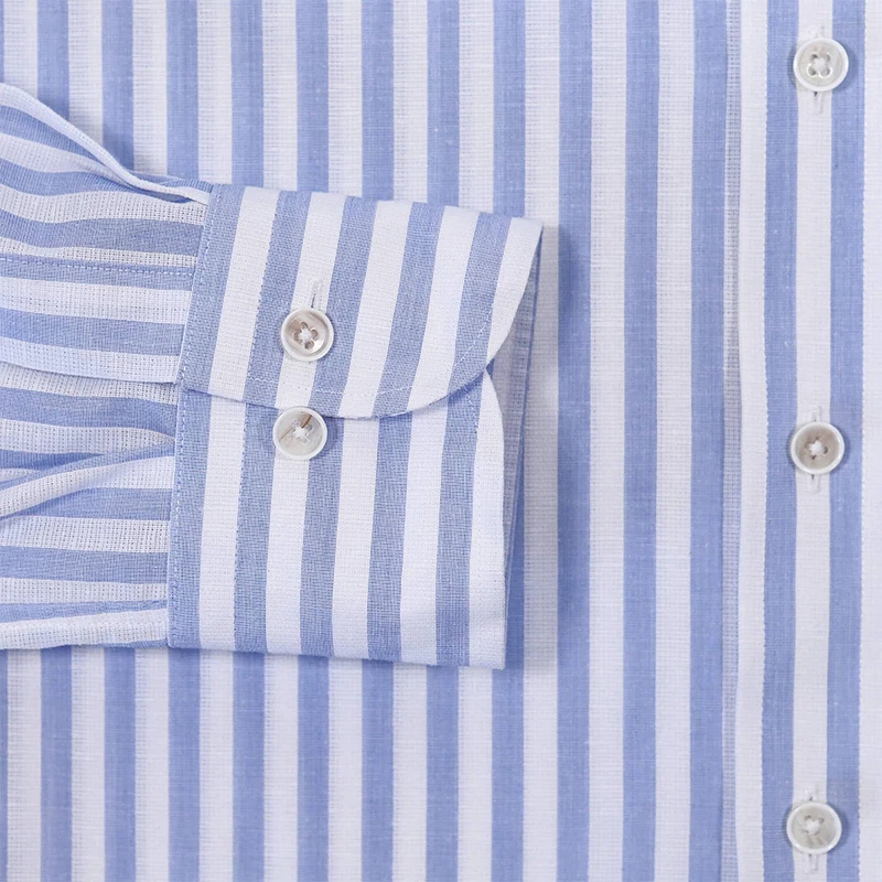 Custom Formal Cotton Linen Long Sleeve Striped Dress Shirt for Men