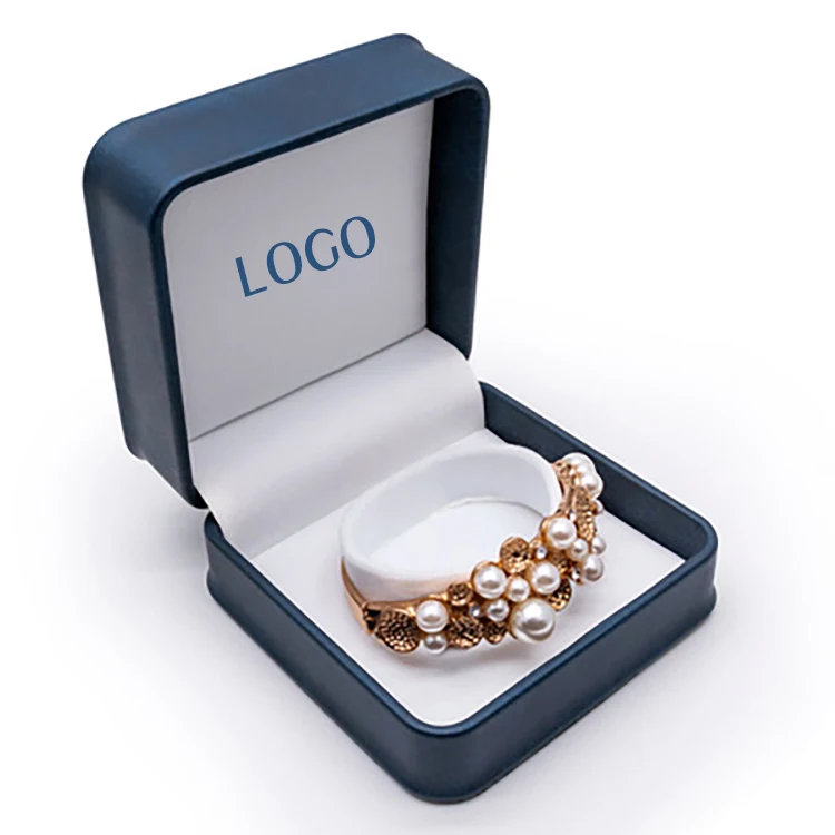Luxury Custom Logo Navy Key Lock Blue Ring White Light Big Jewelry Necklace Box With Pu Leather