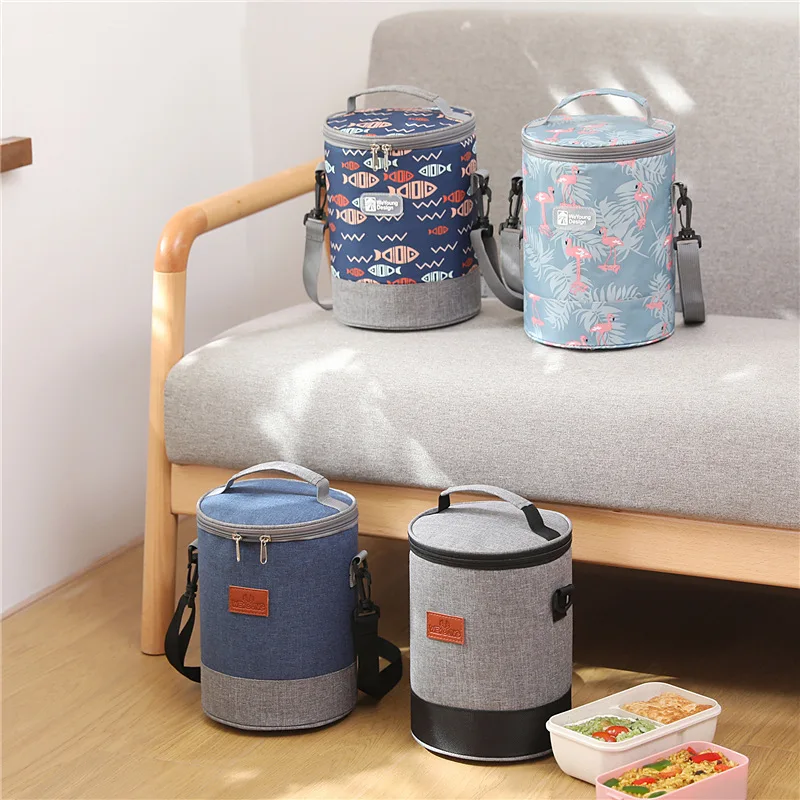 Custom Portable School Circular Oxford Portable Waterproof Insulated Thermal Storage Zipper Cooler Lunch Bag with Carry Strap