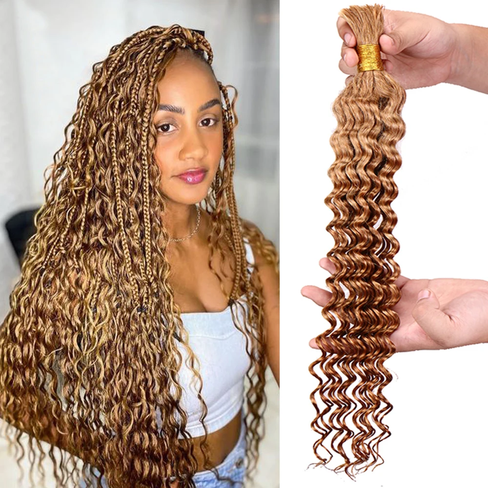 Bulk Human Hair For Braiding BoHo hairstyle No Weft Deep Wave Bulk Human Hair Braiding Bundle Hair Extension
