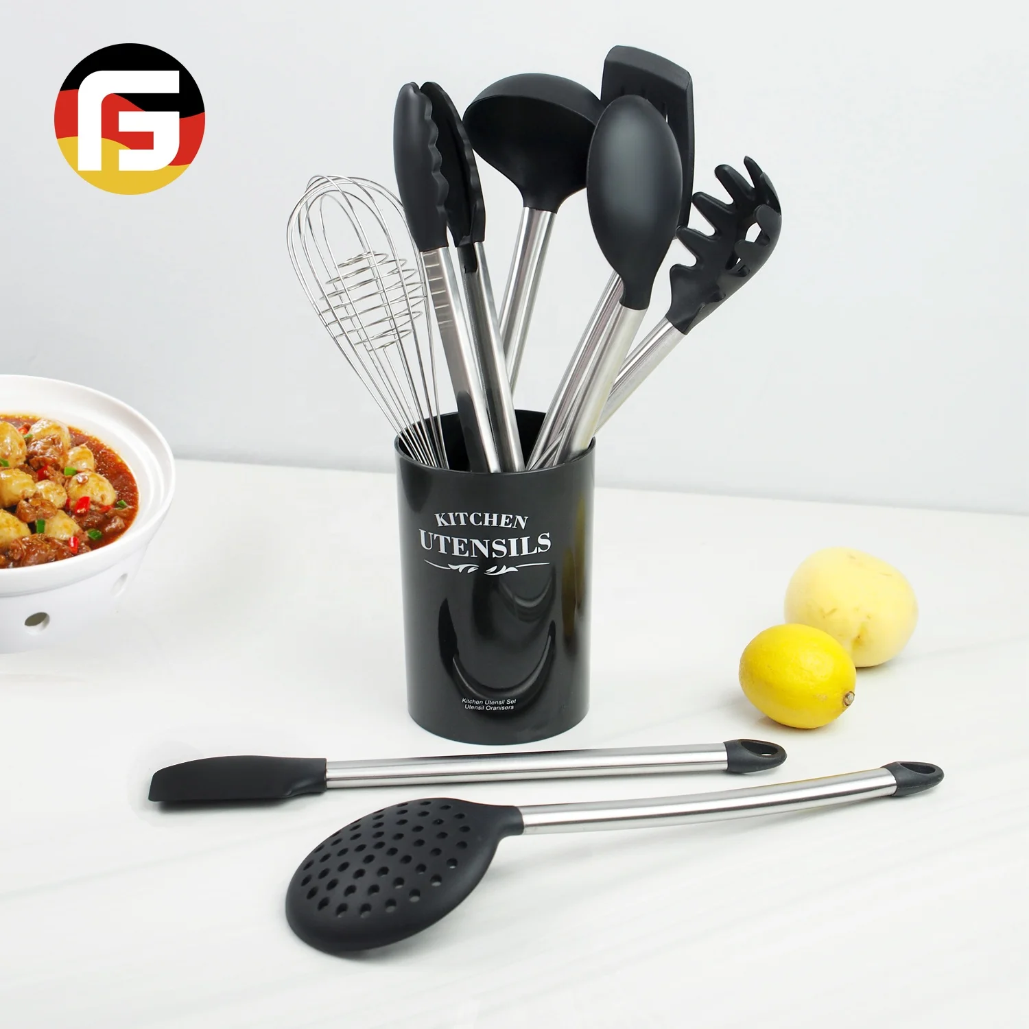 9pcs Nonstick Silicone Kitchen Utensil Set With 430 Stainless Steel Handle