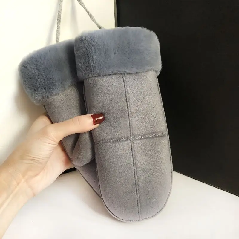 2024 New Faux Suede Leather Thermal Warm Plush Lined Mittens Warm Waterproof Windproof Ski Gloves Winter Touchscreen Gloves