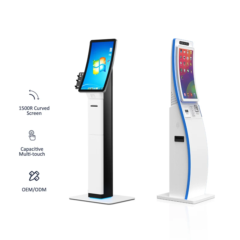 Free standing 23.6 inch self service checkout kiosk card issue smart for hotel bank capacitive touch screen terminal machine