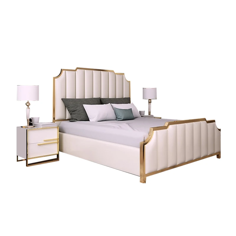 Comfortable Bedroom Furniture Luxury Bed italian Modern Leather Bed Metal Leg Double King Size Bed With High Headboard