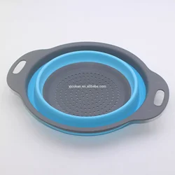 Multifuntion 2 foldable food grade round kitchen vegetable filter strainer bowl set silicone collapsible drain basket colander