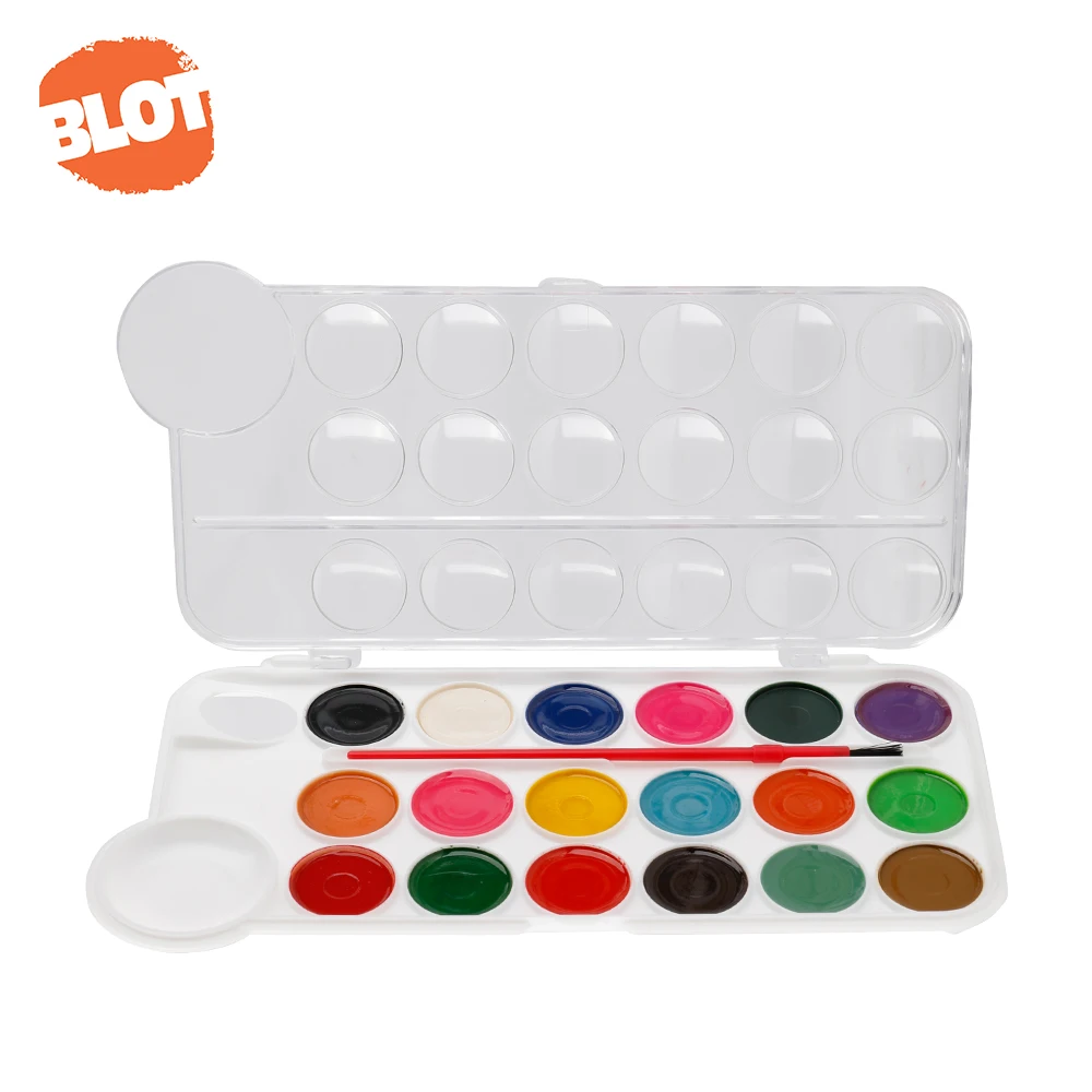 BLOT 8 12 18 Colors  Non-toxic Dry Water Color Cake Pan ,Solid Watercolor Paint Set With Palette and Brush