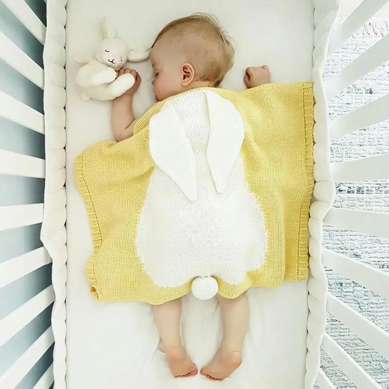 Comforter Warm Cute Knitted Newborn Baby Blankets Big Rabbit Ear Blanket Swaddle Bath Towel Toddler Bedding Blankets For Kids