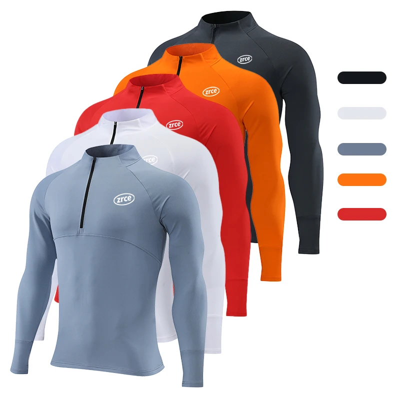 Costom Logo 1/4 Zip Stand Up Collar Quick Dry T-shirt Reflective Strip Long Sleeve Men T Shirt With Thumb Hole