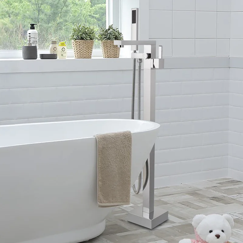 Modern design single handle stainless steel 304 faucet mixed multi-functional bathroom floor shower free standing bathtub faucet