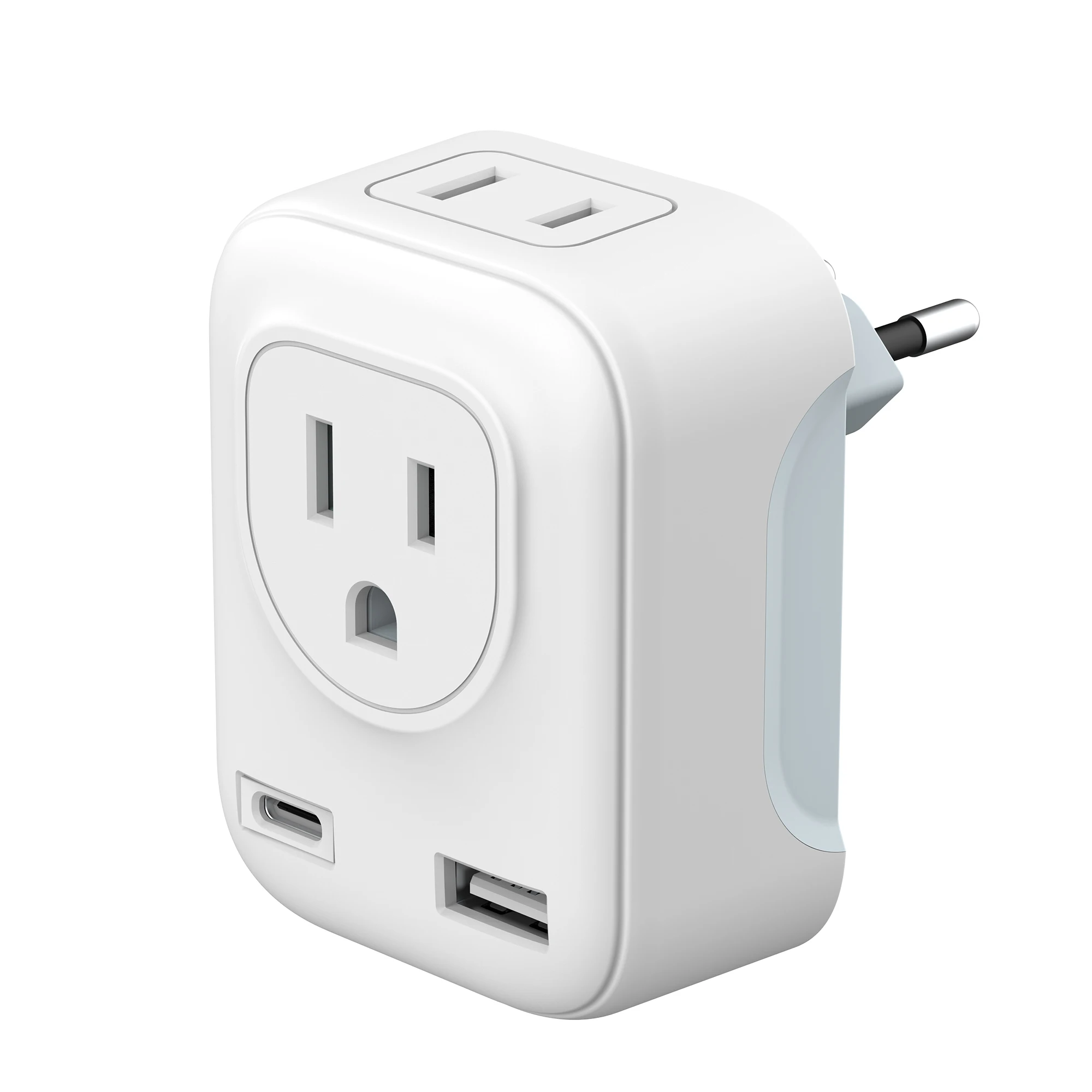 European Travel Plug Adapter US to Europe International Power Adaptor with 2 USB Ports,2 American Outlets- 4 in 1 plug adapter