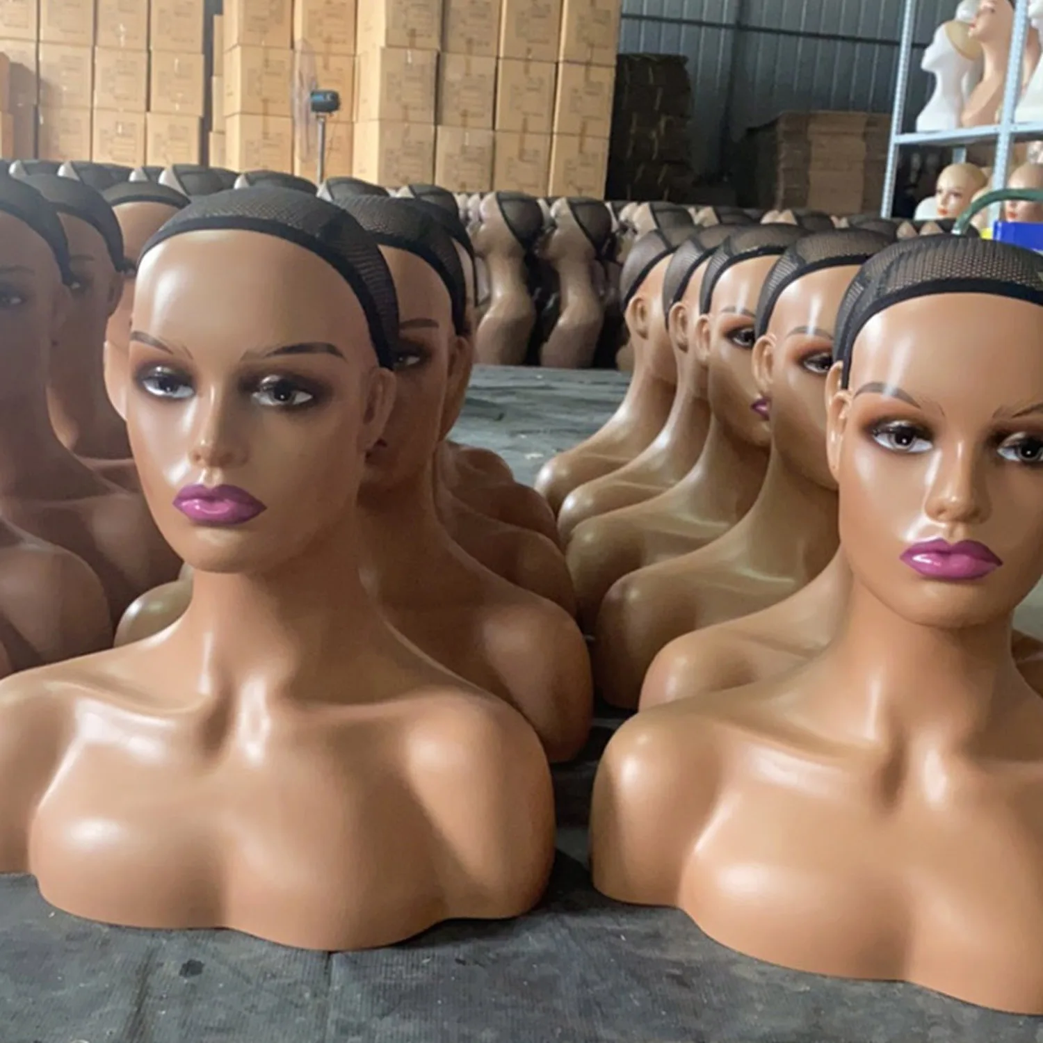 Realistic Mannequin Head with Shoulder African American Female Half Body Mannequin Head With Shoulder For Wig Display
