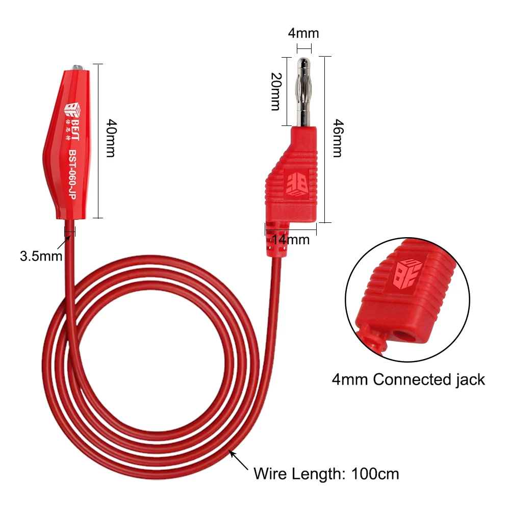 2000V 20A Rohs BST-060-JP Pure copper nickel plated superconducting stackable banana plug to alligator clip test leads