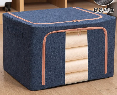 Factory Cheap Price RTS 24L 66L 100L Polyester Linen Collapsible Steel Frame Storage Box For Living Home In Stock