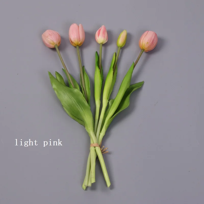 5 bunches of soft silicone feel tulips artificial flower desktop decoration artificial 5-head bouquet