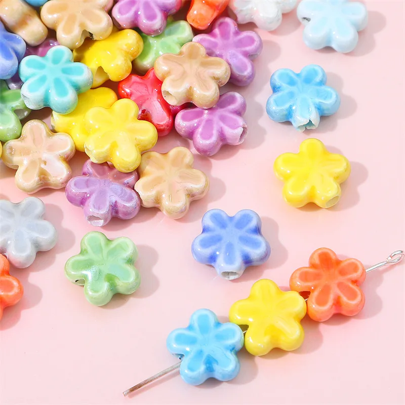 Wholesale 12mm Plum Blossom Ceramic Beads DIY Bracelet Necklace Material Colorful Flower Ceramic Beads For Jewelry Making