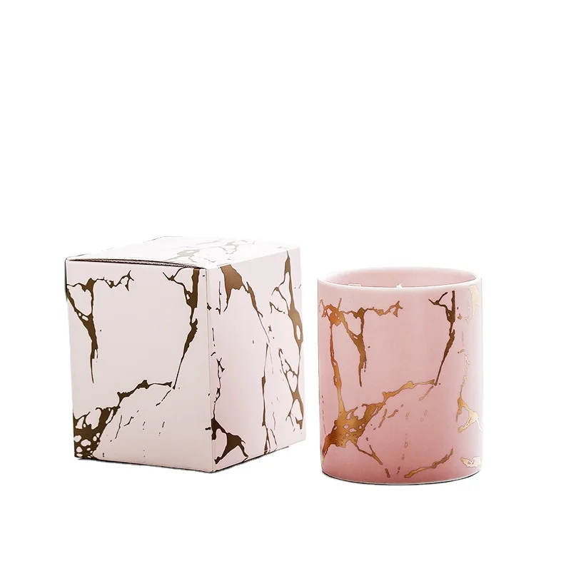 Wedding Supplies Golden Marble Pattern Pink Ceramic Candle Jar Scented Candles