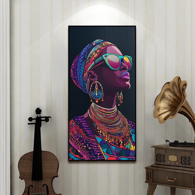 Modern Fashion African Women Portrait Painting Unique Creativity African Art Decor Colorful Living Room Bedroom Decoration