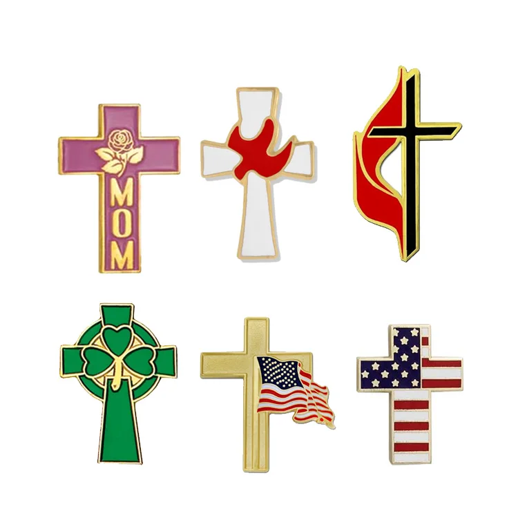 Wholesale Customized Enamel Jesus Church Religious Christian Cross Lapel Pins Custom logo Cross Dove Enamel Pin Badges Brooches