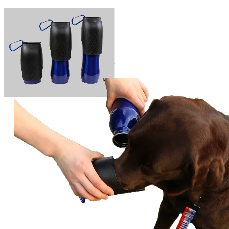 Travel Camping 2 In 1 Pet Drinking Bowl Stainless Steel Dog Water Bottle With Buckle