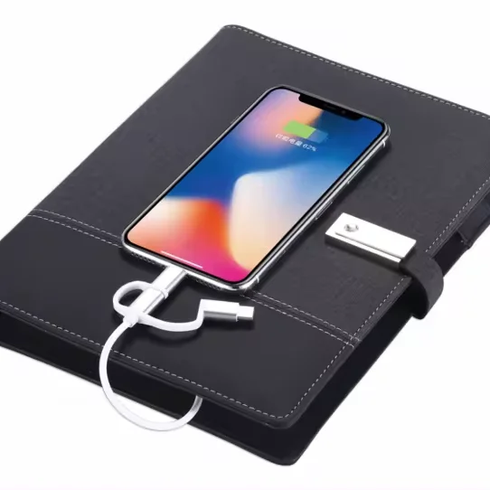Пользовательский ноутбук кожаный журнал беспроводной зарядки с Power Bank роскошный Смарт-ноутбук