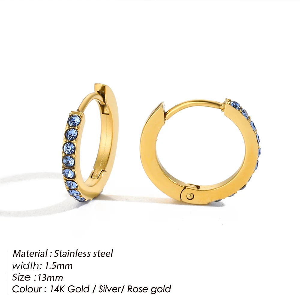 Hypoallergenic Stainless Steel 12 Colors Birthday Stone Gold Plated Pierced Classic Diamond  Hoop Earrings For Women