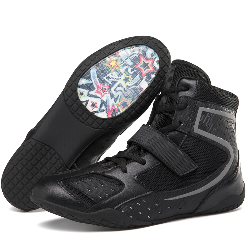 Custom Black Professional Wrestling Shoes for Male Boxers Comfortable Weightlifting Zapatos de Boxeo for Summer and Winter